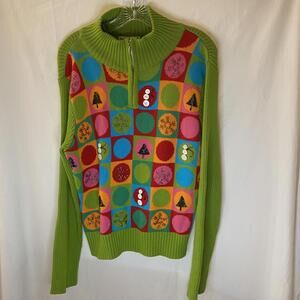 Vintage Belle Pointe Womans Med Holiday Green 1/4 Zip Boho Cottagecore Sweater